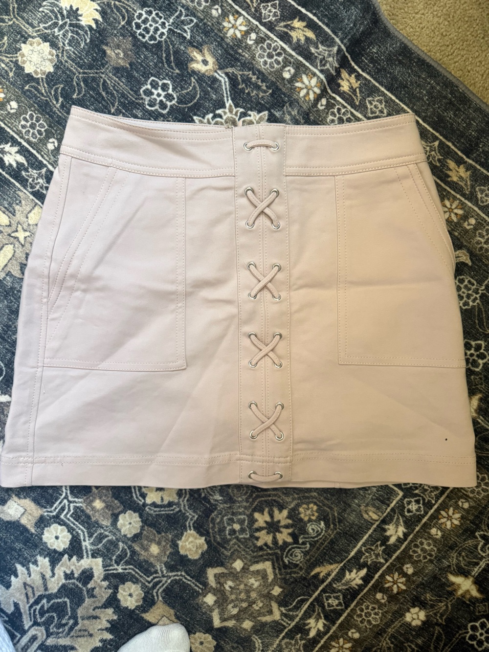 Express Light Pink Lace-Up Mini Skirt